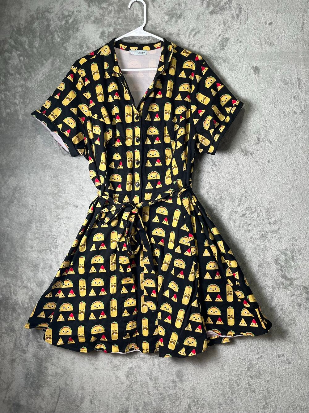 Eva Rose Retro Rockabilly Novelty Kawaii Taco Print Fit & Flare Dress Medium